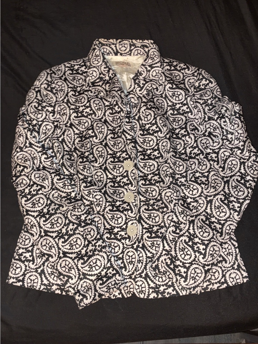 Michael Kors Black and White Paisley Button-Down Shirt Jacket